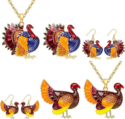 Christmas Jewelry Sets for Women Girls, Glitter Rhinestone Enameled Thanksgiving Xmas Holiday Jewelry Pendant Necklace Brooches Pins Dangle Earrings Set 6 Pack Gold-plated necklace Brooches earrings C