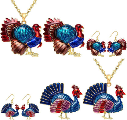 Christmas Jewelry Sets for Women Girls, Glitter Rhinestone Enameled Thanksgiving Xmas Holiday Jewelry Pendant Necklace Brooches Pins Dangle Earrings Set 6 Pack Gold-plated necklace Brooches earrings B