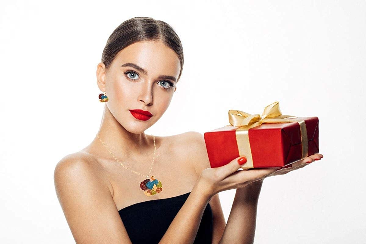 Christmas Jewelry Sets for Women Girls, Glitter Rhinestone Enameled Thanksgiving Xmas Holiday Jewelry Pendant Necklace Brooches Pins Dangle Earrings Set