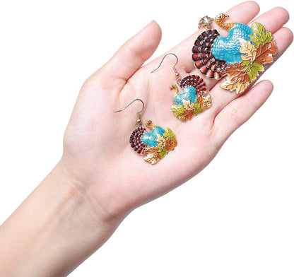 Christmas Jewelry Sets for Women Girls, Glitter Rhinestone Enameled Thanksgiving Xmas Holiday Jewelry Pendant Necklace Brooches Pins Dangle Earrings Set