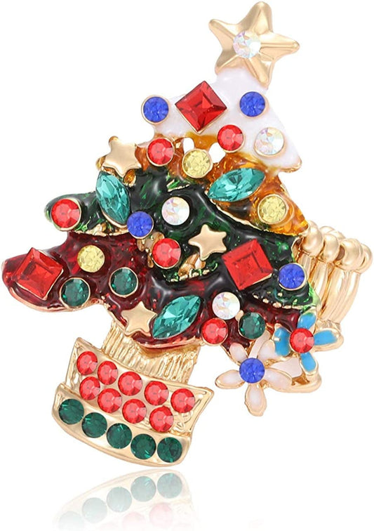 Christmas Ring Handmade Xmas Tree Santa Claus Berry Fern Mistletoe Elastic Stretch Rings Holiday Rhinestone Ring Jewelry Christmas tree