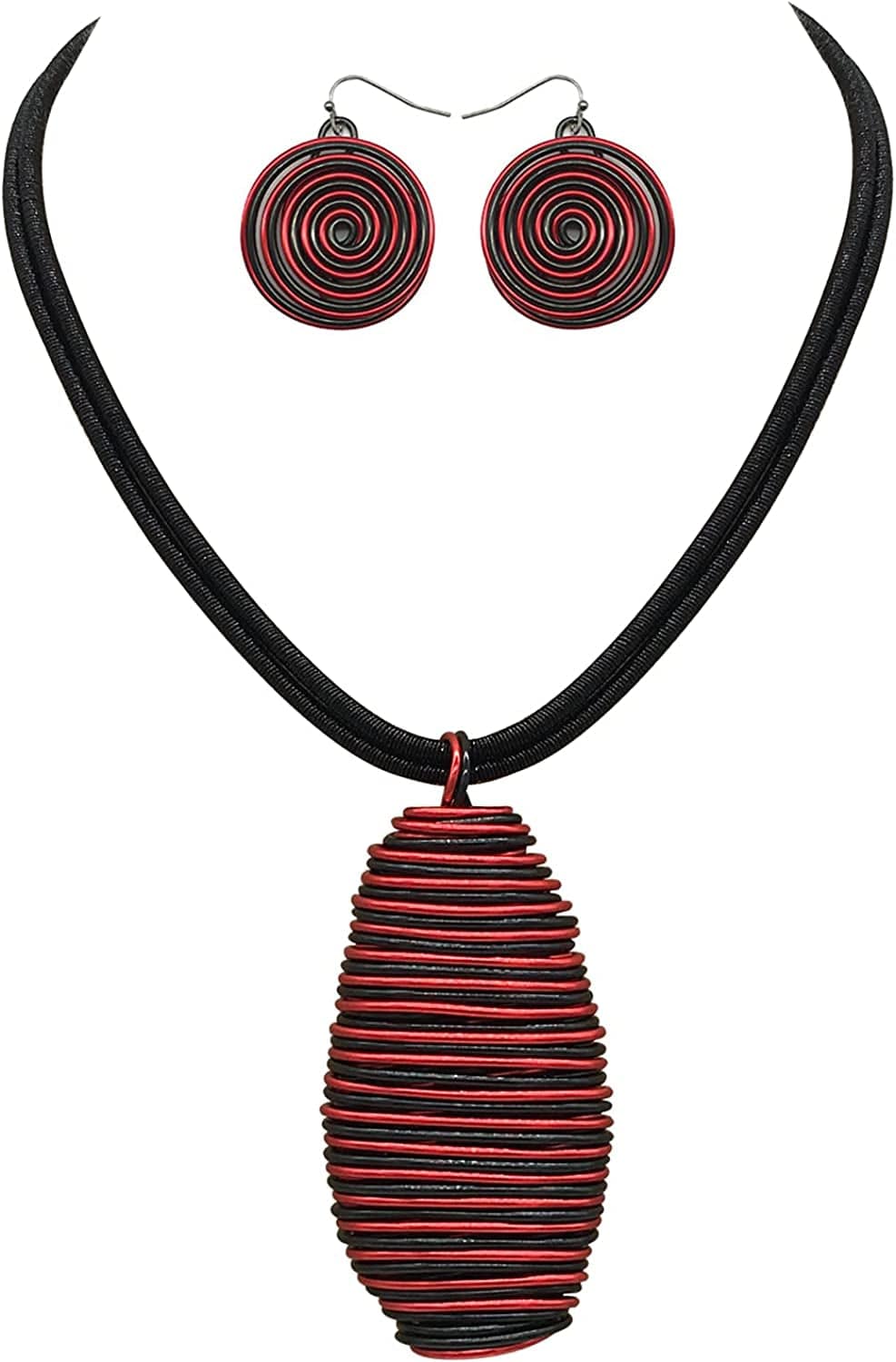 Chunky African Jewelry Statement Necklace for Women Tribal Fashion Costume Earring Set Unique Rhinestone Crystal Gold Wire Wrapped Big Wood Pendent Collar Choker Bib Handmade 17