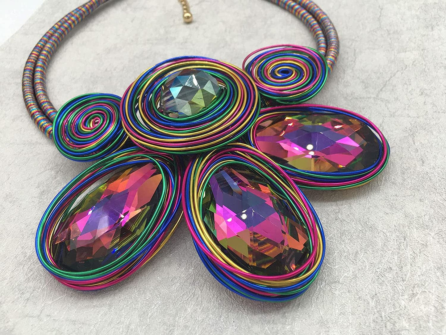 Chunky African Statement Necklace for Women Tribal Fashion Costume Jewelry Earring Sets Unique Colorful Big Rhinestone Crystal Pendent Collar Choker Bib Handmade