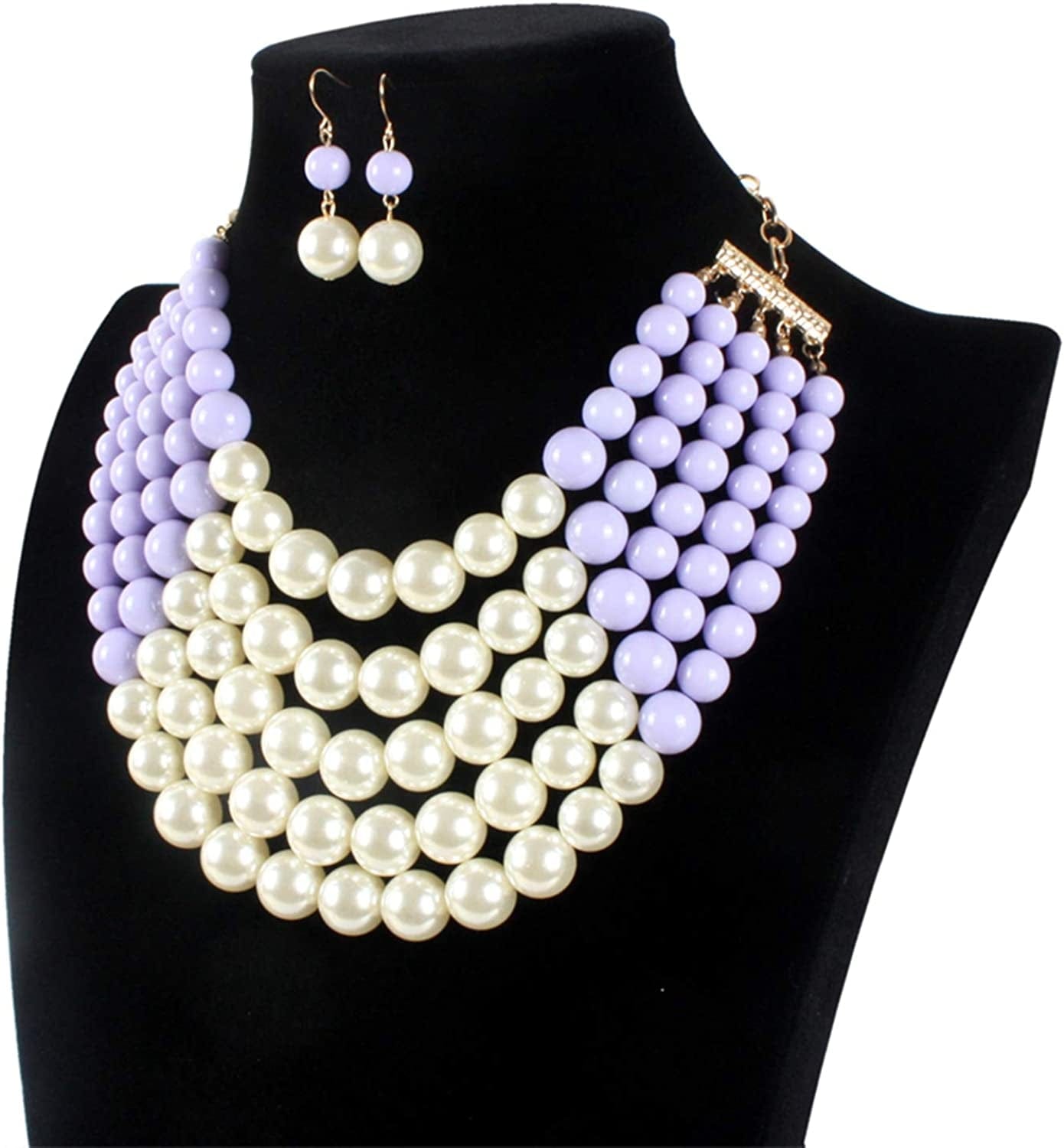 Chunky Faux Pearl Bead Cluster Collar Choker Necklace and Earrings Set Women Neck Bib Statement Maxi Jewelry color 8