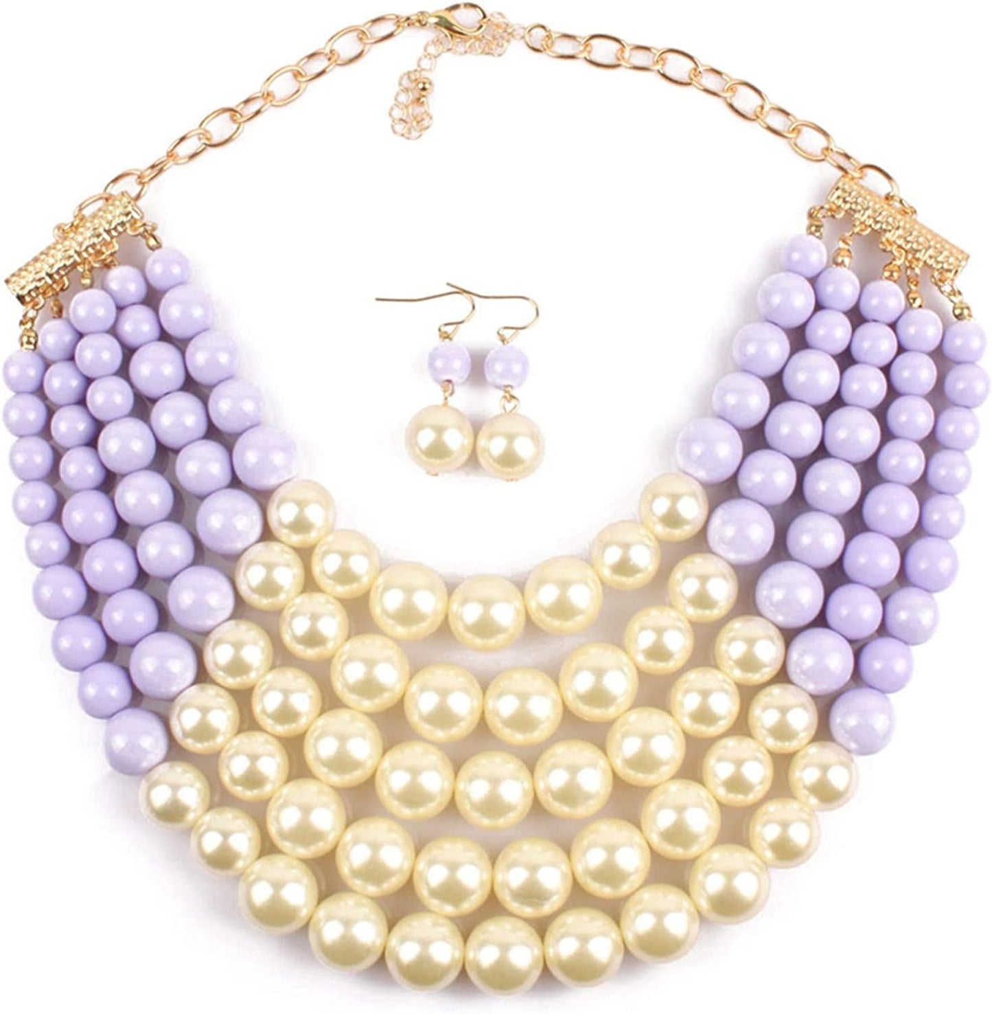 Chunky Faux Pearl Bead Cluster Collar Choker Necklace and Earrings Set Women Neck Bib Statement Maxi Jewelry color 8