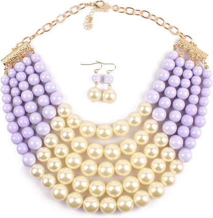 Chunky Faux Pearl Bead Cluster Collar Choker Necklace and Earrings Set Women Neck Bib Statement Maxi Jewelry color 8