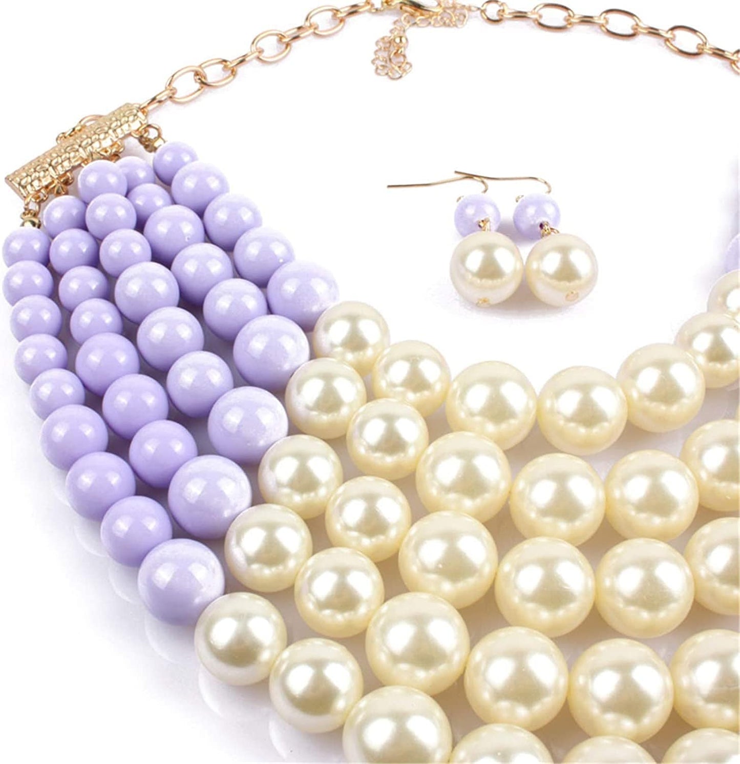 Chunky Faux Pearl Bead Cluster Collar Choker Necklace and Earrings Set Women Neck Bib Statement Maxi Jewelry color 8