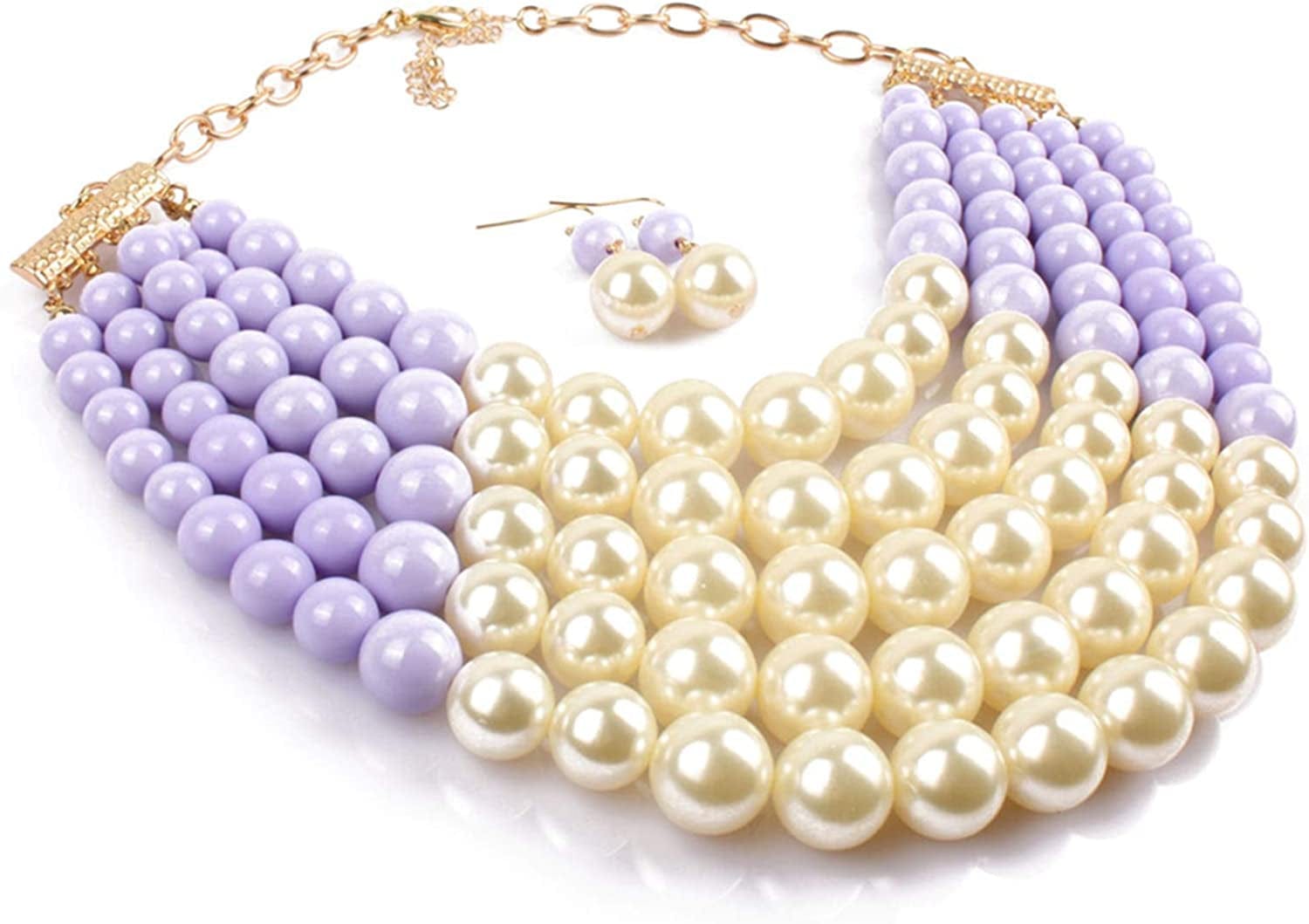 Chunky Faux Pearl Bead Cluster Collar Choker Necklace and Earrings Set Women Neck Bib Statement Maxi Jewelry color 8