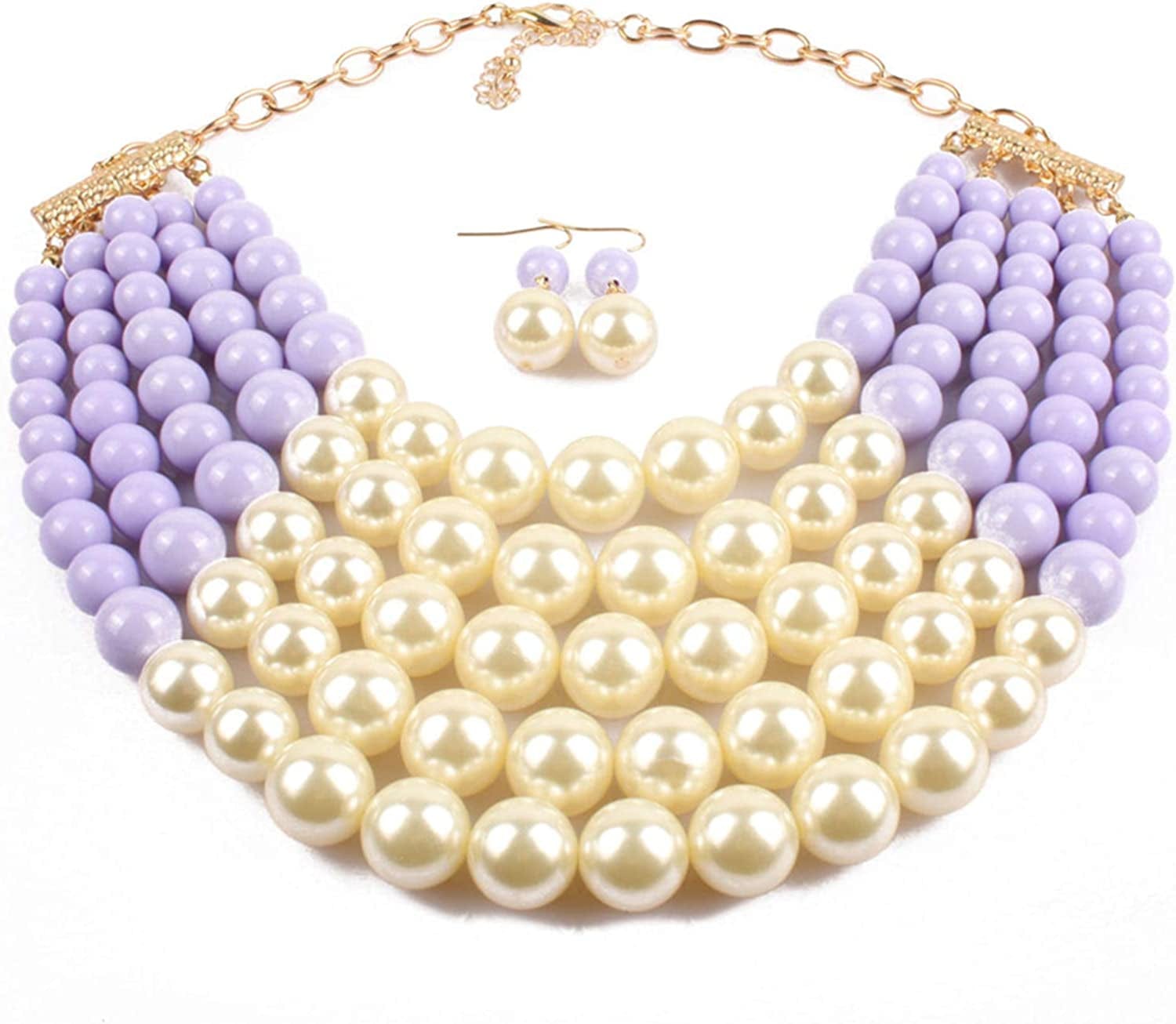Chunky Faux Pearl Bead Cluster Collar Choker Necklace and Earrings Set Women Neck Bib Statement Maxi Jewelry color 8