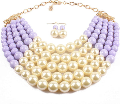 Chunky Faux Pearl Bead Cluster Collar Choker Necklace and Earrings Set Women Neck Bib Statement Maxi Jewelry color 8