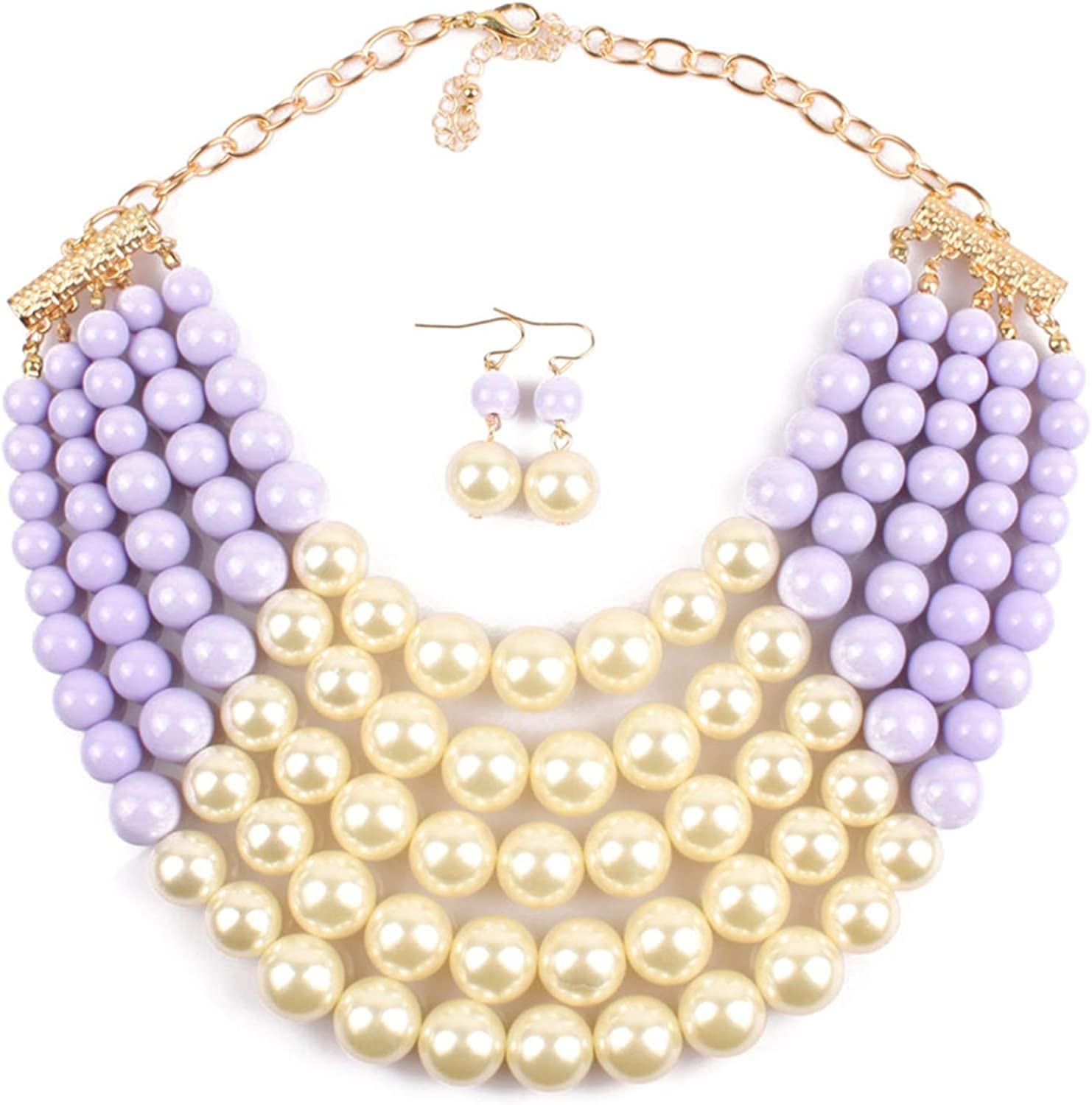 Chunky Faux Pearl Bead Cluster Collar Choker Necklace and Earrings Set Women Neck Bib Statement Maxi Jewelry color 8