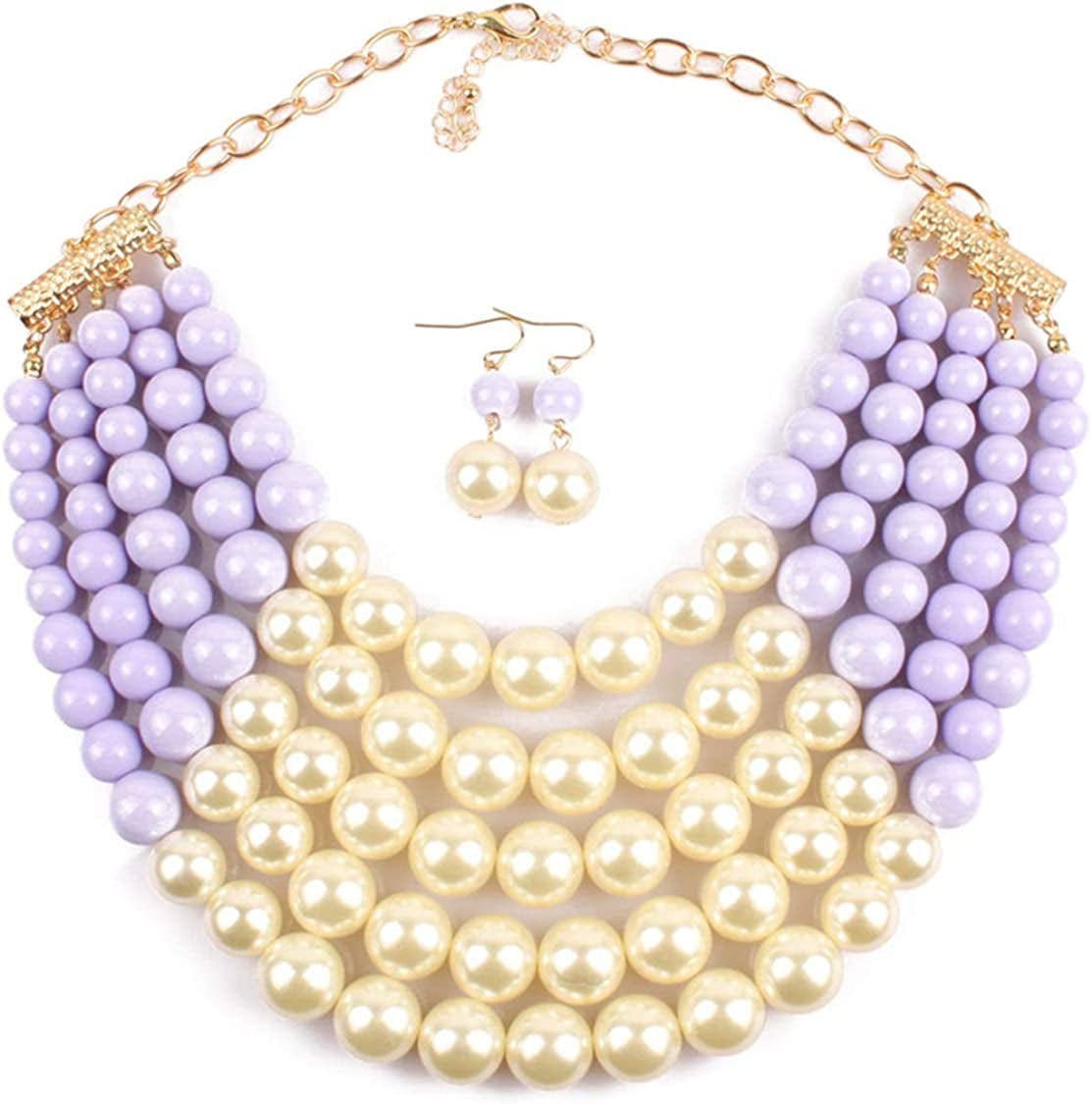 Chunky Faux Pearl Bead Cluster Collar Choker Necklace and Earrings Set Women Neck Bib Statement Maxi Jewelry color 8