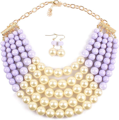Chunky Faux Pearl Bead Cluster Collar Choker Necklace and Earrings Set Women Neck Bib Statement Maxi Jewelry color 8