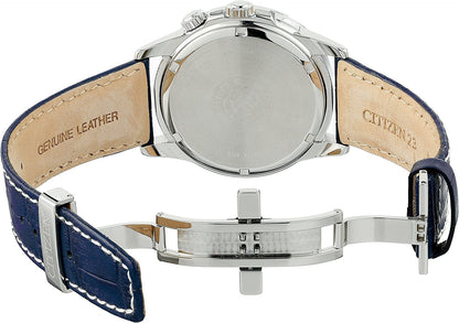 Citizen Men'S Eco-Drive Classic Calendrier Watch, Stainless Steel Blue Strap, White Dial