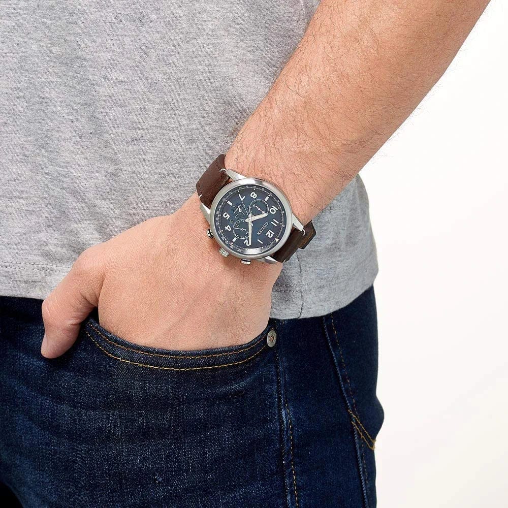 Citizen Sports Eco-Drive Chronograph Leather Strap Men'S Watch