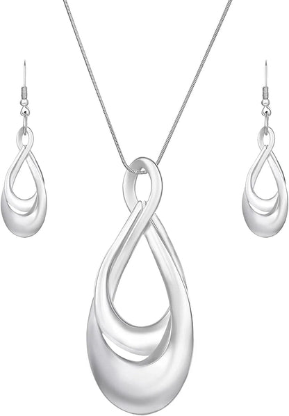 Classic Jewelry Collection Teardrop Necklace with 18" Inch Snake Chain and Earring Set in Silver Teardrop Unlimited Silver Set