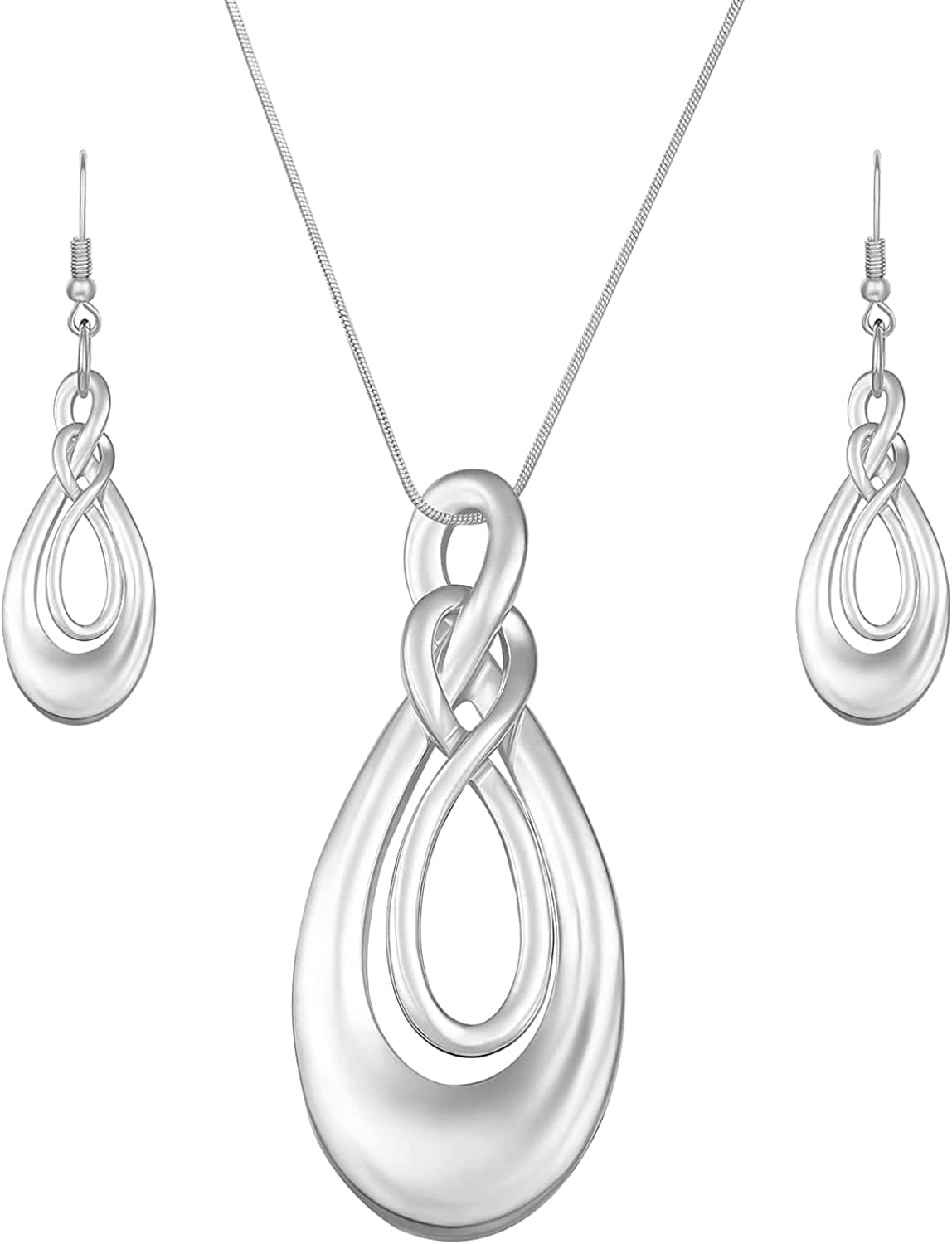 Classic Jewelry Collection Teardrop Necklace with 18" Inch Snake Chain and Earring Set in Silver Forever and Aways Unlimited Silver Set