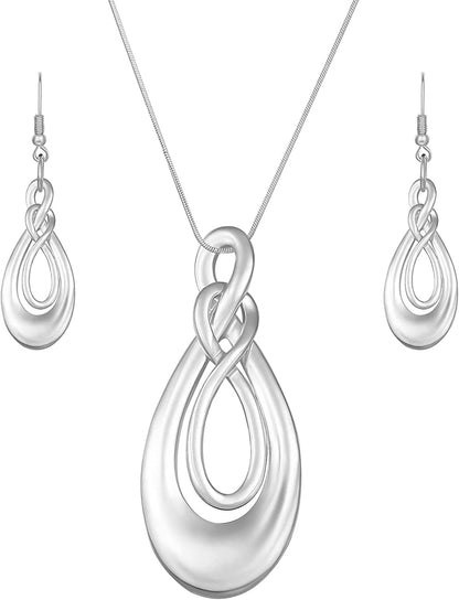 Classic Jewelry Collection Teardrop Necklace with 18" Inch Snake Chain and Earring Set in Silver Forever and Aways Unlimited Silver Set
