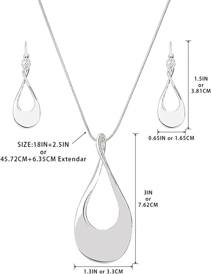Classic Jewelry Collection Teardrop Necklace with 18" Inch Snake Chain and Earring Set in Silver