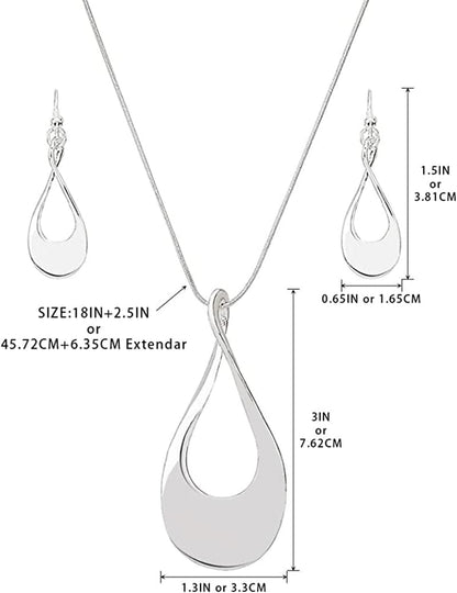 Classic Jewelry Collection Teardrop Necklace with 18" Inch Snake Chain and Earring Set in Silver
