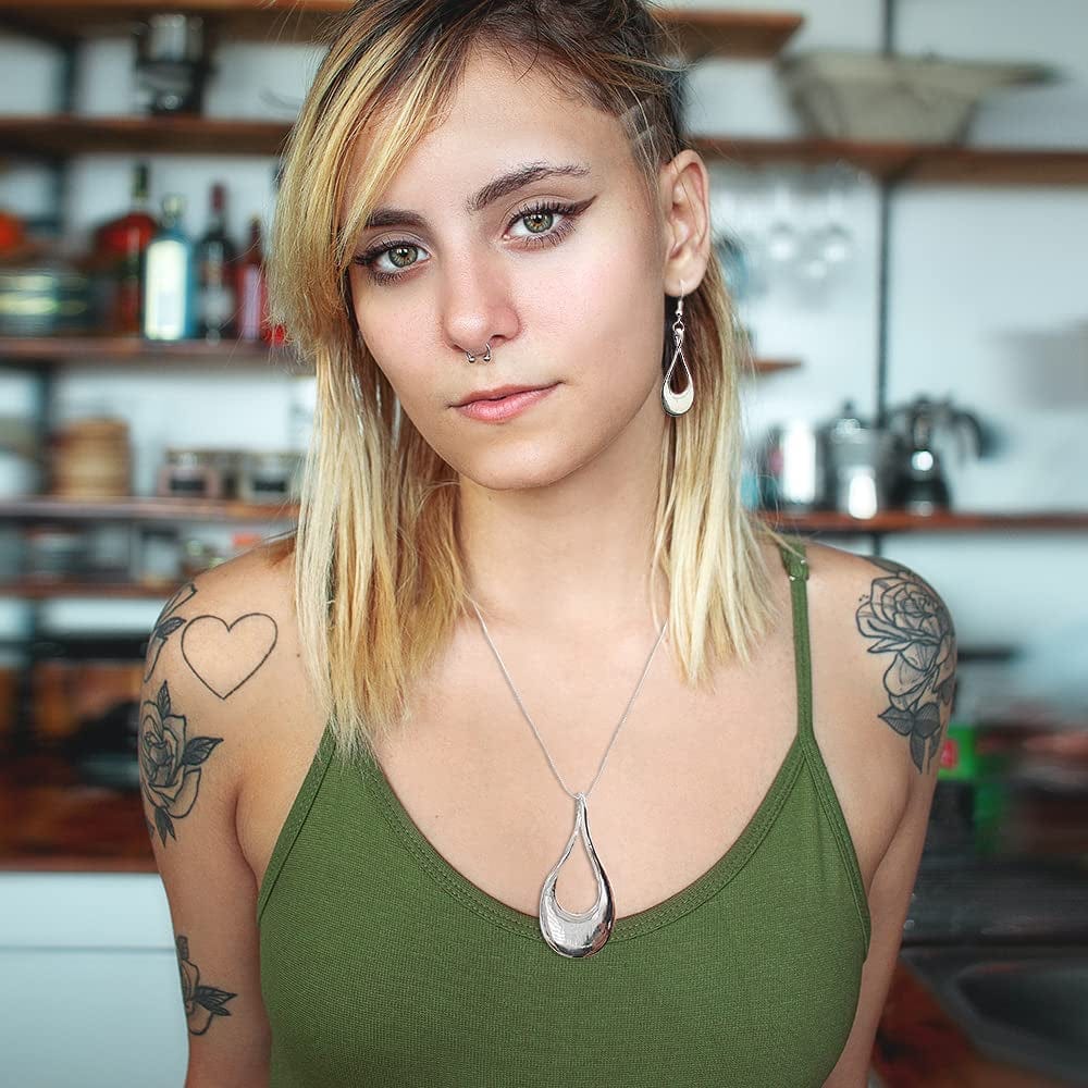Classic Jewelry Collection Teardrop Necklace with 18" Inch Snake Chain and Earring Set in Silver