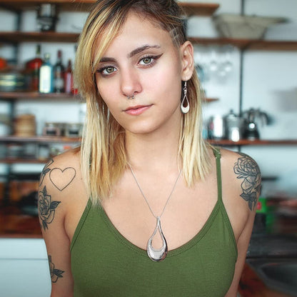 Classic Jewelry Collection Teardrop Necklace with 18" Inch Snake Chain and Earring Set in Silver