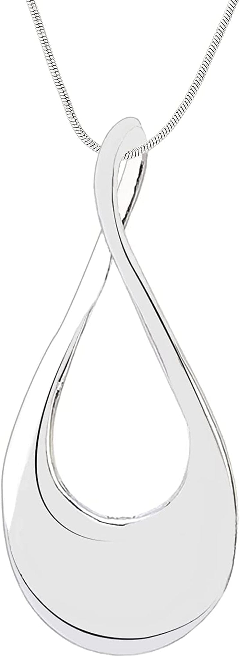 Classic Jewelry Collection Teardrop Necklace with 18" Inch Snake Chain and Earring Set in Silver