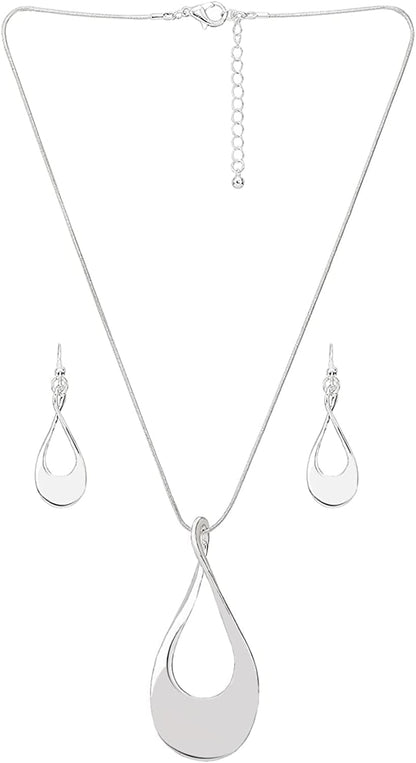 Classic Jewelry Collection Teardrop Necklace with 18" Inch Snake Chain and Earring Set in Silver Classic