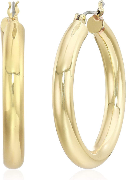 Classics Silvertone Large Oval Hoop Earrings GOLD / Clicktop Hoop Earrings