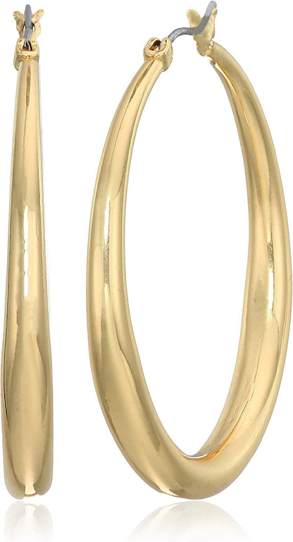 Classics Silvertone Large Oval Hoop Earrings GOLD / Tapered Hoop Earrings
