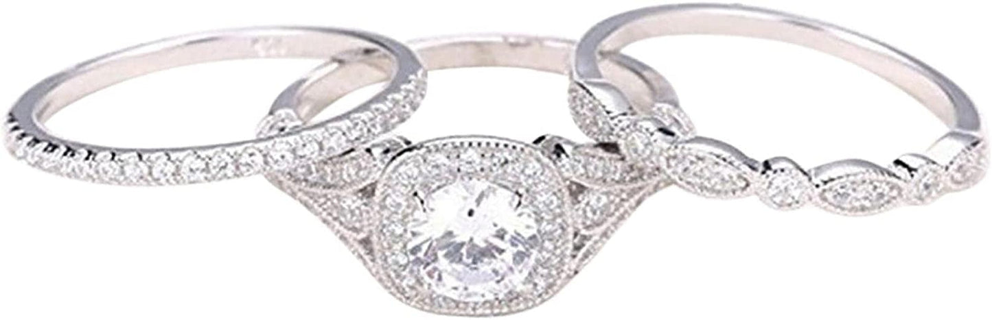 Clearance Rings,Fashion Three Layers Diamonds Blue Crystal Diamond Cylindrical Rings Engagement Wedding Rings Jewelry Gift