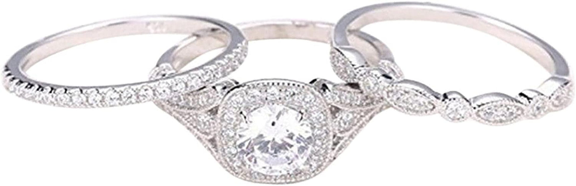 Clearance Rings,Fashion Three Layers Diamonds Blue Crystal Diamond Cylindrical Rings Engagement Wedding Rings Jewelry Gift