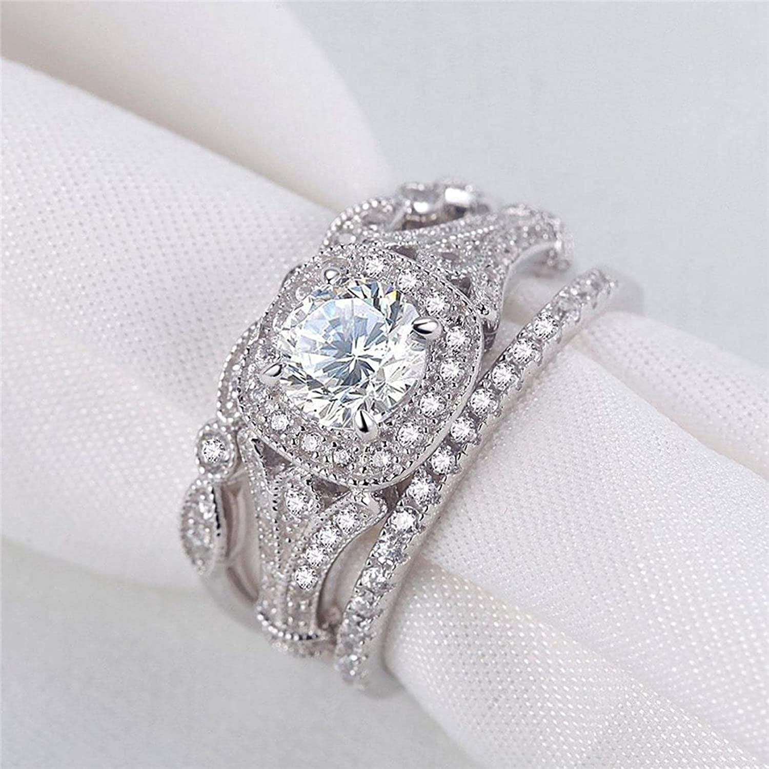 Clearance Rings,Fashion Three Layers Diamonds Blue Crystal Diamond Cylindrical Rings Engagement Wedding Rings Jewelry Gift