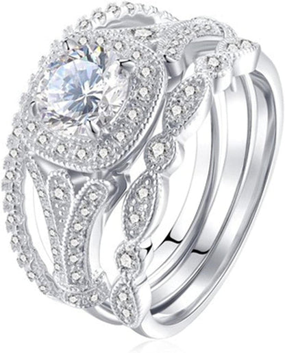 Clearance Rings,Fashion Three Layers Diamonds Blue Crystal Diamond Cylindrical Rings Engagement Wedding Rings Jewelry Gift Silver / 10