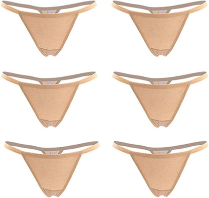 Closecret Women’S Panties Cotton Thongs Pack of 6Pcs G-String Beige / XX-Small-X-Small