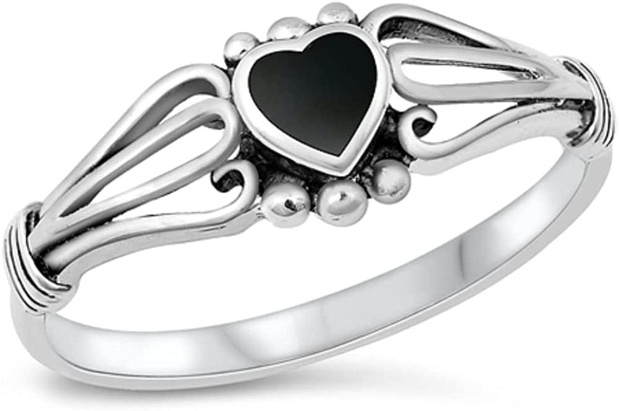 Closeoutwarehouse Heart of a Witch Simulated Onyx Designer Ring Sterling Silver 925 (Color Options) Black / 6