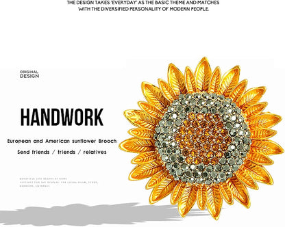 Coat Pin Delicate Yellow Enamel Lapel Elegant Sunflower Pin Brooches Rhinestone for Women Brooch Lock Pin Backs (Multicolor, One Size) Multicolor / One Size