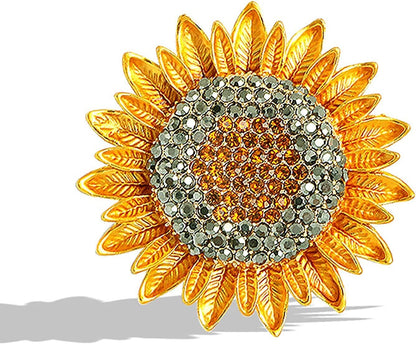 Coat Pin Delicate Yellow Enamel Lapel Elegant Sunflower Pin Brooches Rhinestone for Women Brooch Lock Pin Backs (Multicolor, One Size) Multicolor / One Size