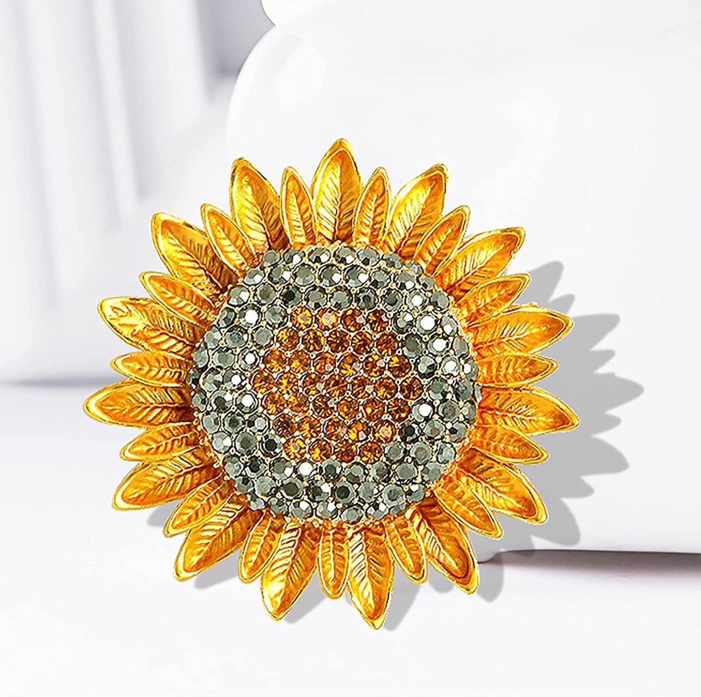 Coat Pin Delicate Yellow Enamel Lapel Elegant Sunflower Pin Brooches Rhinestone for Women Brooch Lock Pin Backs (Multicolor, One Size) Multicolor / One Size