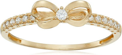 Collection 10K Gold Dainty Bow Ring Set with round Cut Infinite Elements Zirconia 9