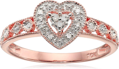 Collection 10K Gold Diamond Heart Ring (0.04 Cttw, I-J Color, I2-I3 Clarity) Rose Gold / 6