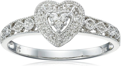 Collection 10K Gold Diamond Heart Ring (0.04 Cttw, I-J Color, I2-I3 Clarity) white-gold / 8