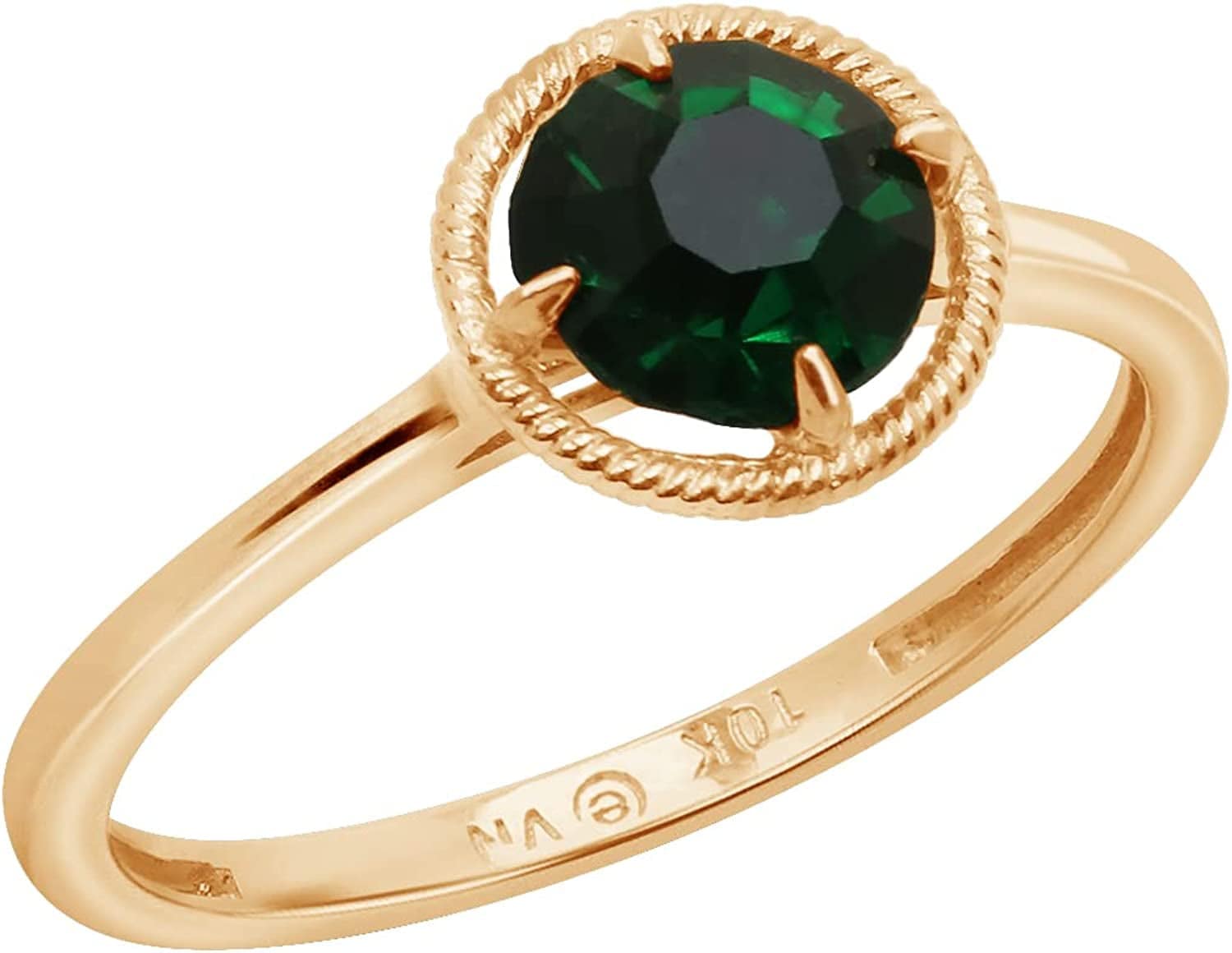 Collection 10K Gold Round-Cut Birthstone Ring Made with Infinite Elements Crystal Gold and Dark Green / 8