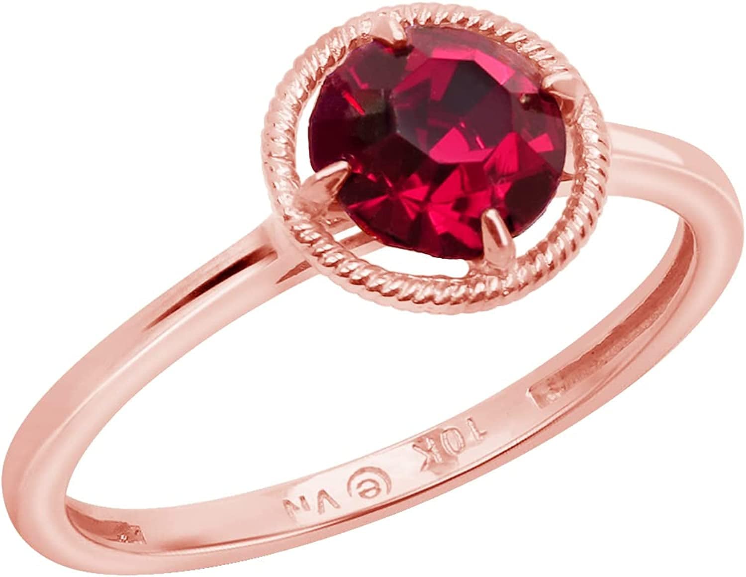 Collection 10K Gold Round-Cut Birthstone Ring Made with Infinite Elements Crystal Rose / 8