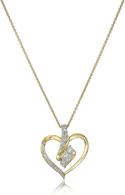 Collection Diamond 3 Stone Pendant Necklace (1/4 Cttw), 18" Yellow Gold / 3 Stone Heart Pendant Necklace