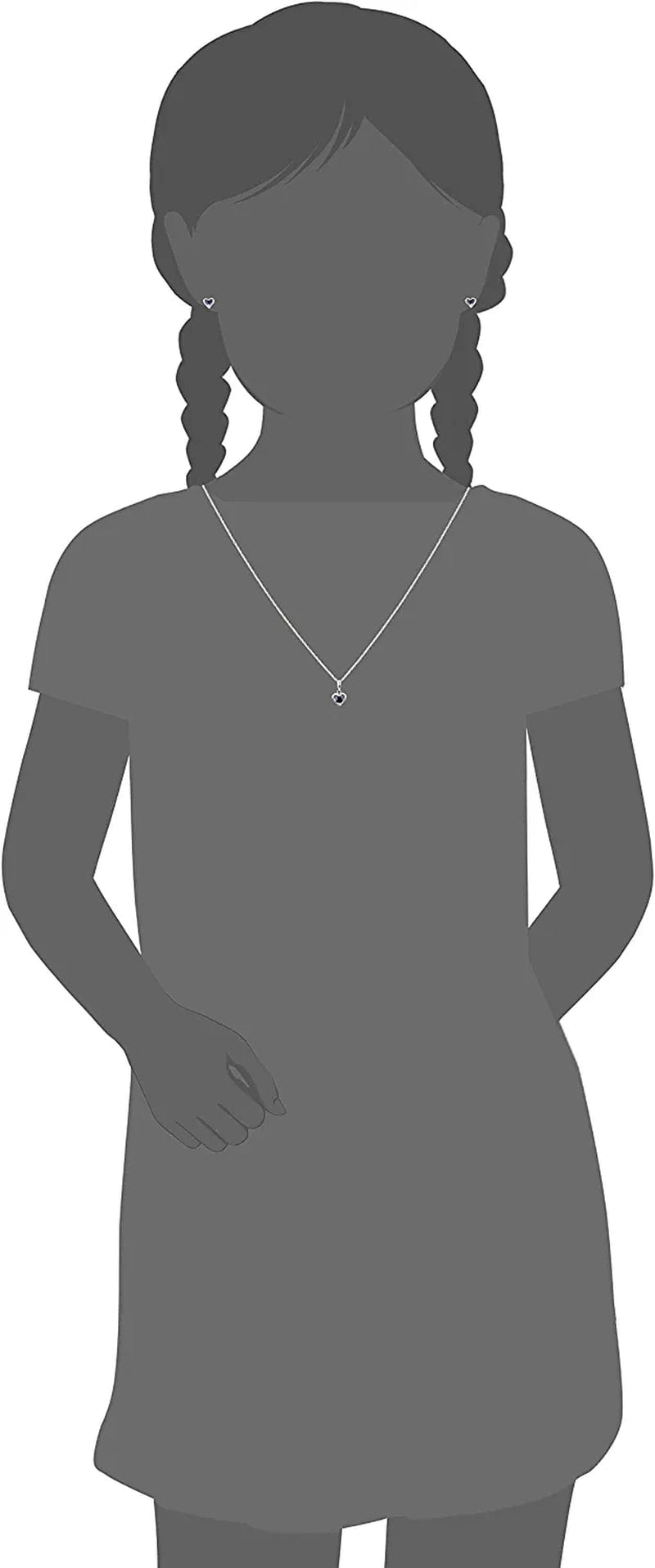 Collection Girls' Petite Sterling Silver Birthstone Open Heart Stud Earrings and 16" Pendant Necklace Jewelry Set