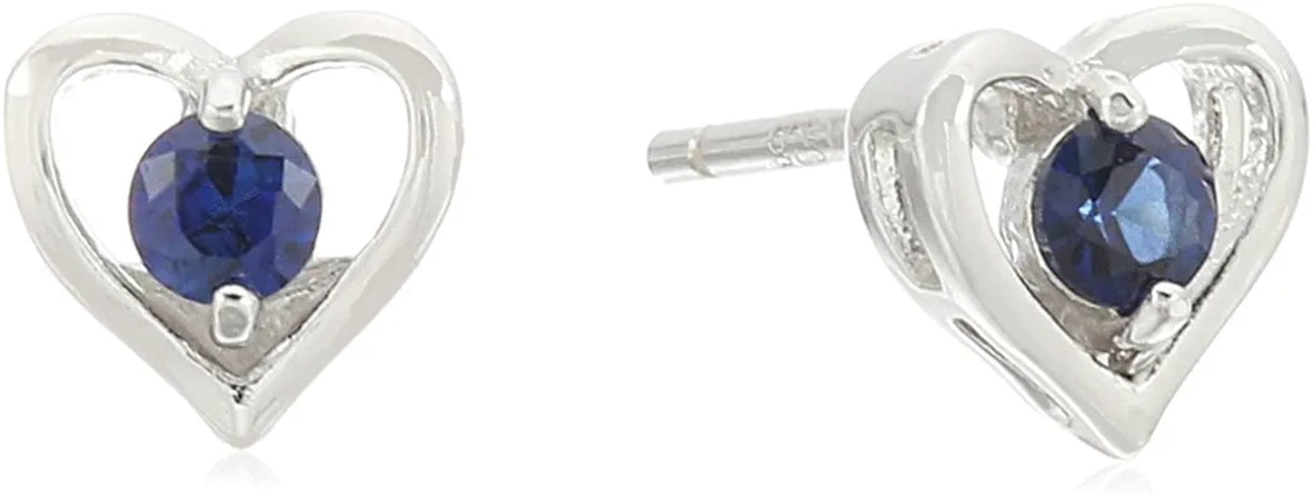 Collection Girls' Petite Sterling Silver Birthstone Open Heart Stud Earrings and 16" Pendant Necklace Jewelry Set