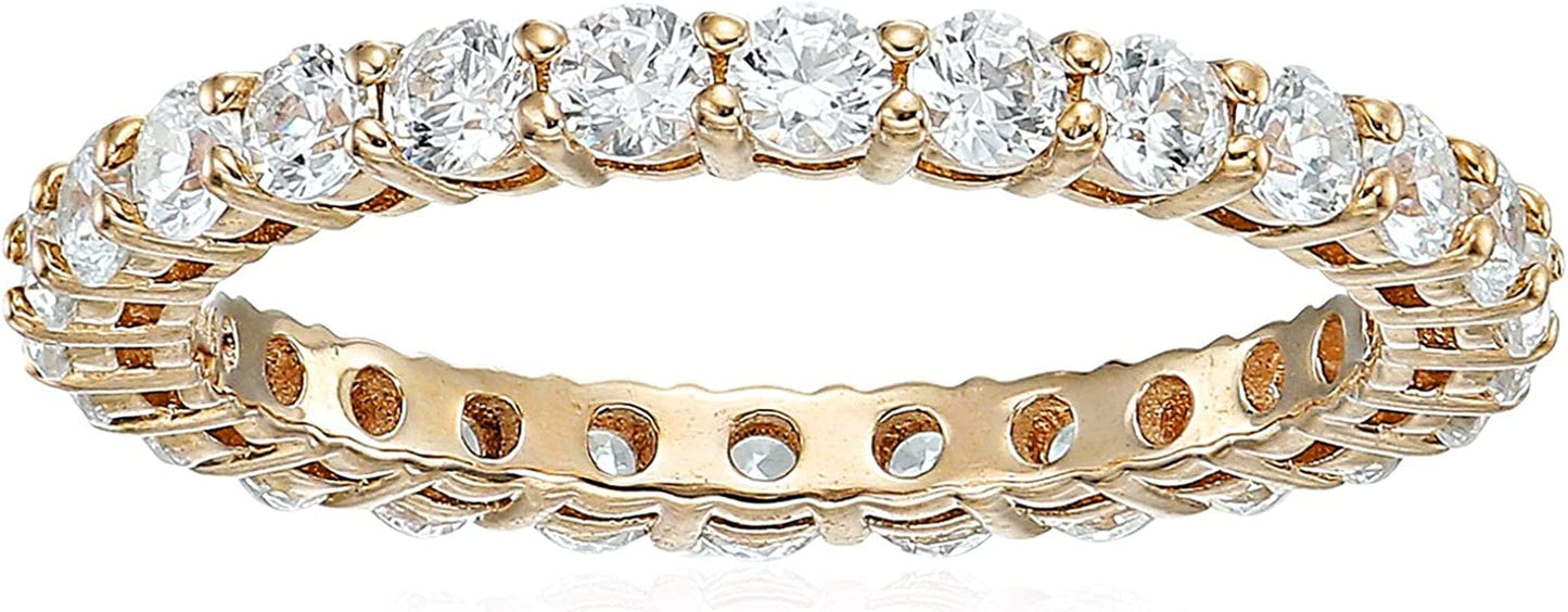 Collection Platinum or Gold Plated Sterling Silver All-Around Band Ring Set with round Infinite Elements Zirconia Yellow Gold Plated Silver / 1 cttw / Size 8
