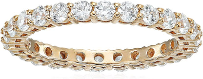 Collection Platinum or Gold Plated Sterling Silver All-Around Band Ring Set with round Infinite Elements Zirconia Yellow Gold Plated Silver / 1 cttw / Size 8