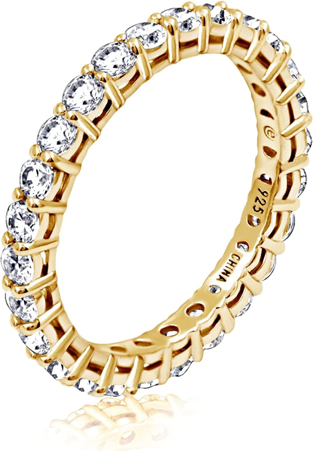 Collection Platinum or Gold Plated Sterling Silver All-Around Band Ring Set with round Infinite Elements Zirconia Yellow Gold Plated Silver / 1 cttw / Size 7